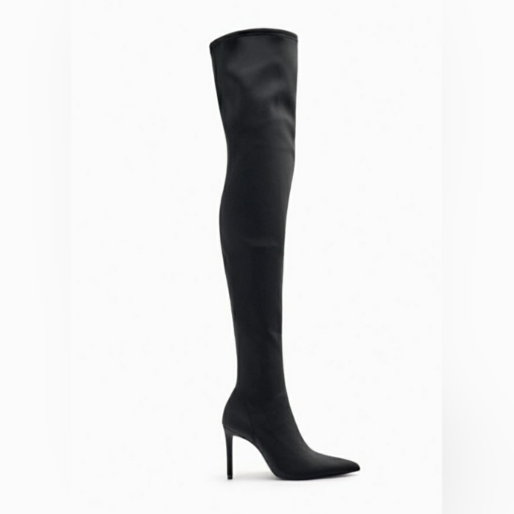 ZARA Fabric high-heel knee-high boots.
